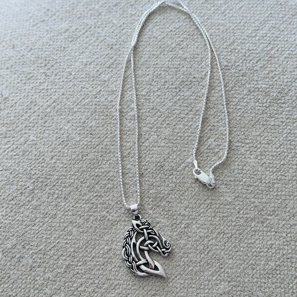 Sterling Silver Celtic Horse Pendant Necklace-18" Box Chain - Picture 4 of 9